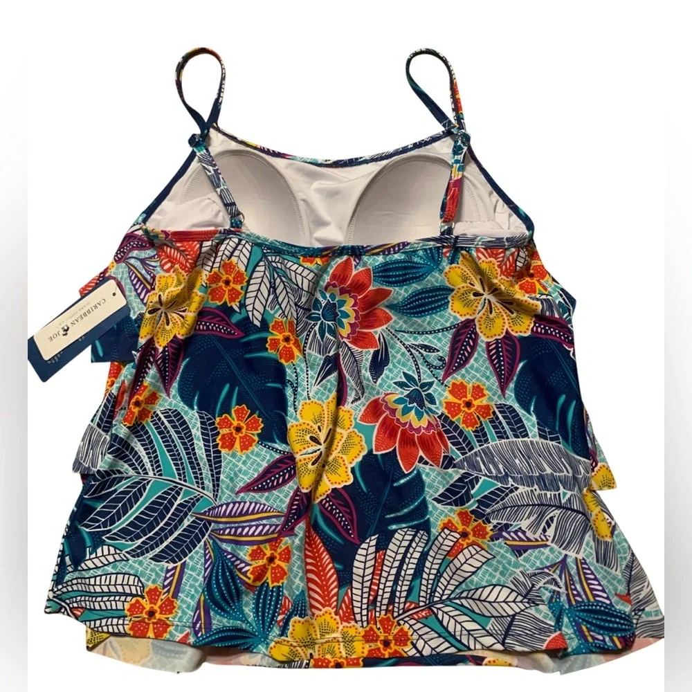 Caribbean Joe Women’s Multicolor Floral Power Swim Tanking, Sz 8 - Picture 2 of 9